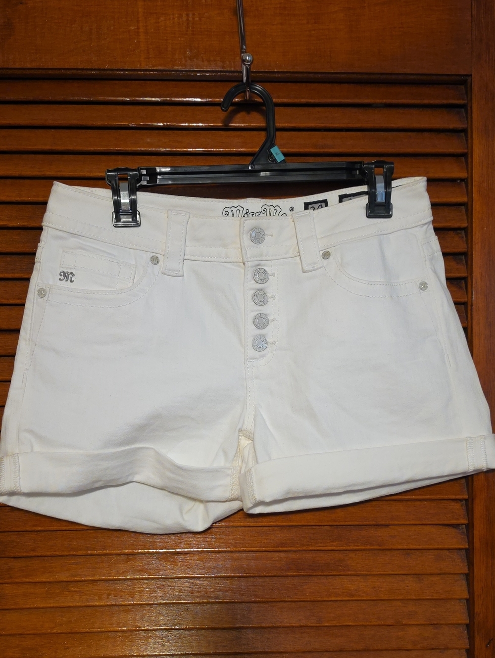 Miss Me White Button-Front Rolled Hem Jean Shorts